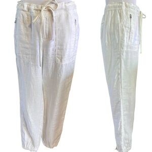 NWT Lou & Grey Coastal Grandmother Resortwear Relaxed Fit Linen Joggers White XS